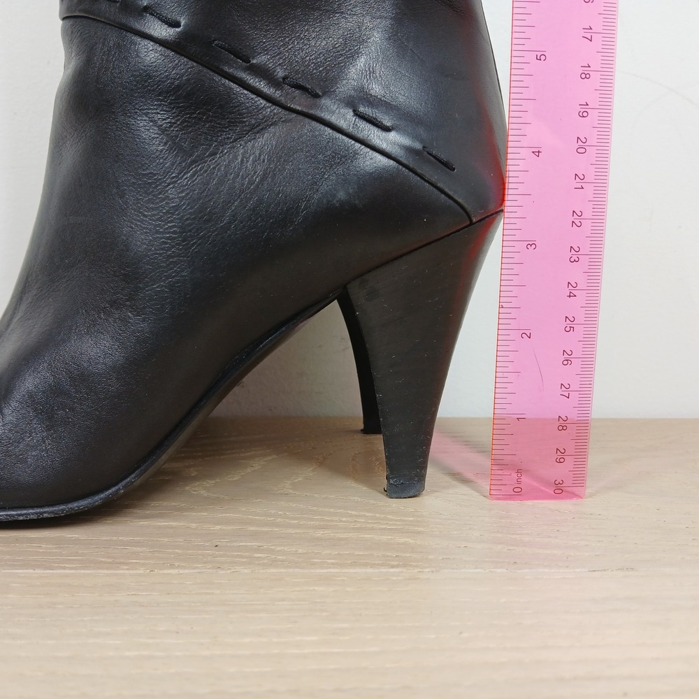 Saks Fifth Avenue Boots Womens 6.5B Black Leather Tassel High Heel Quiet Luxury - Picture 3 of 12